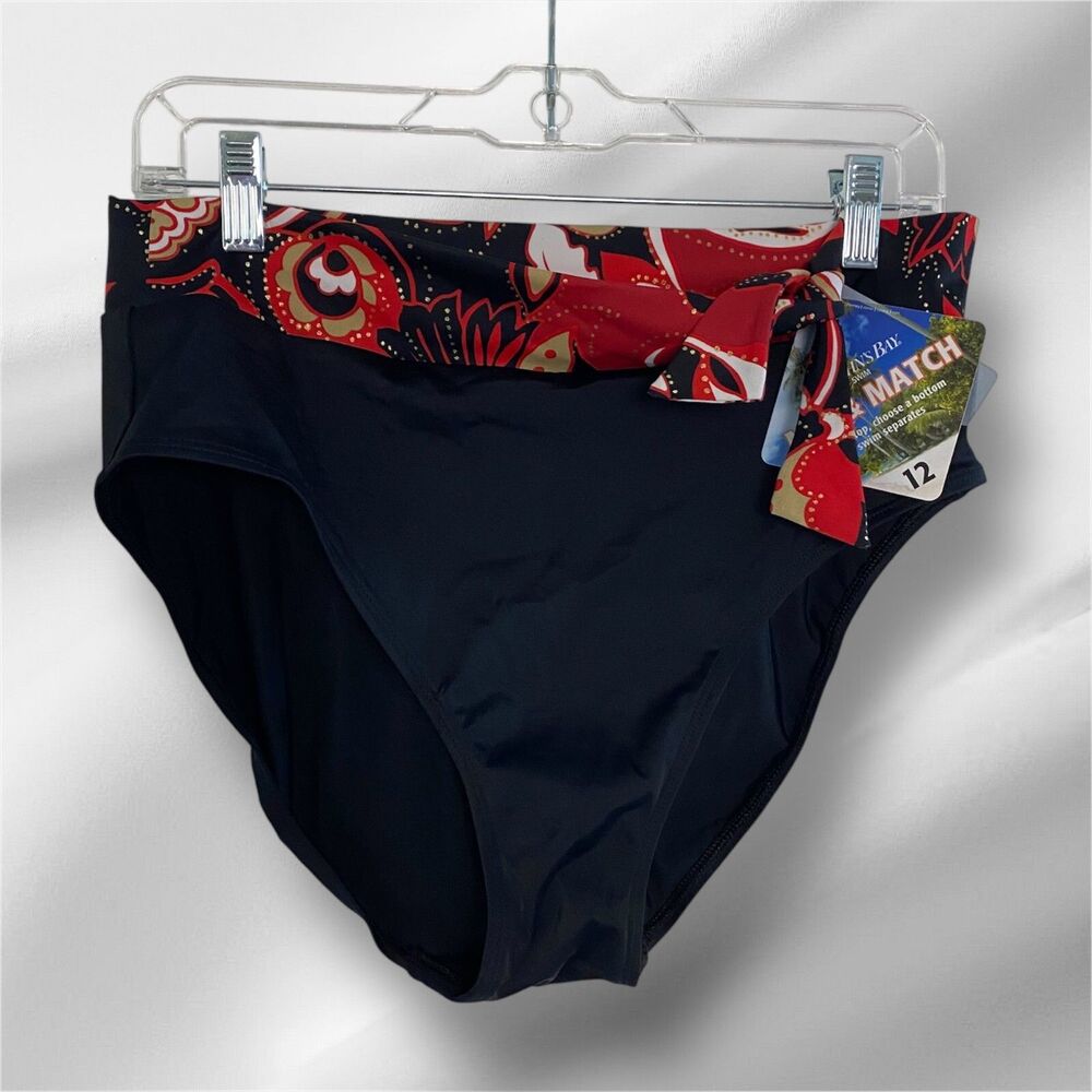 St. John Bay Swim Bottom Size 12‎ Black Floral Beach Summer